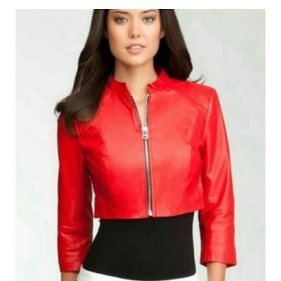 bebe red leather jacket